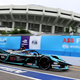 A photo of the Jaguar Formula E car racing in Korea.